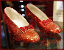 The original ruby slippers worn by Judy Garland as Dorothy in The Wizard of Oz